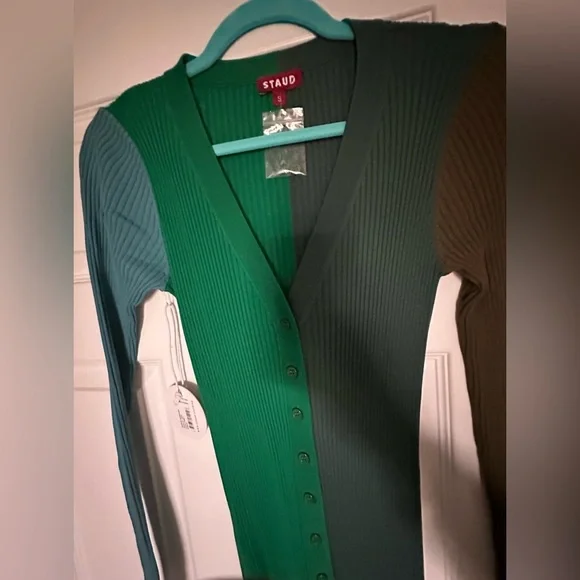 ‼️RARE‼️🎸STAUD🎸🔥NWT🔥 "Shoko" ribbed colorblock sweater dress in Fern— Size S - Picture 7 of 11